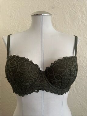 Victoria’s Secret Pink Army Forest Green Lace Date Push-Up Bra 36C